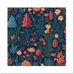 pine trees and flowers pattern Posters and Art